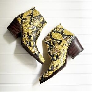 Yellow Snake-Print Ankle Boots - Women